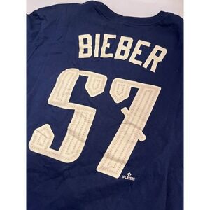 Nike Cleveland Guardians Shane Bieber 57 Navy Blue T-Shirt Mens Large CLE MLB